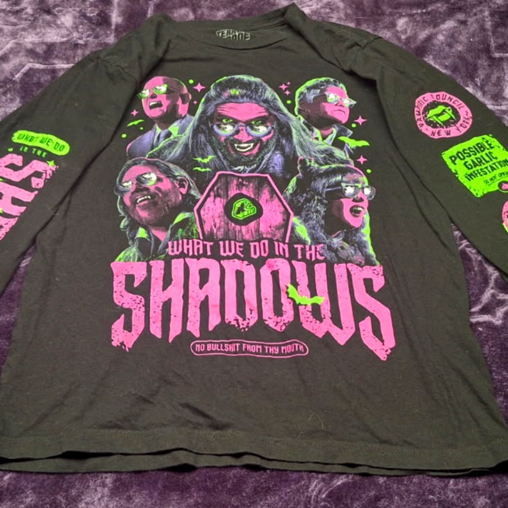 Black Long Sleeve Tee with Colorful Skull Graphic and Sleeve Designs